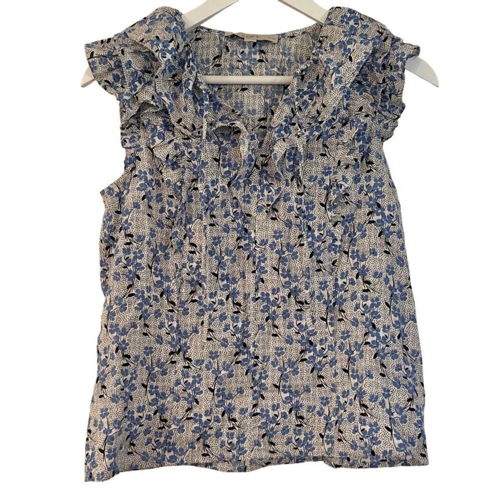 Loft bouquet ruffle blue floral top size xs - Picture 3 of 10